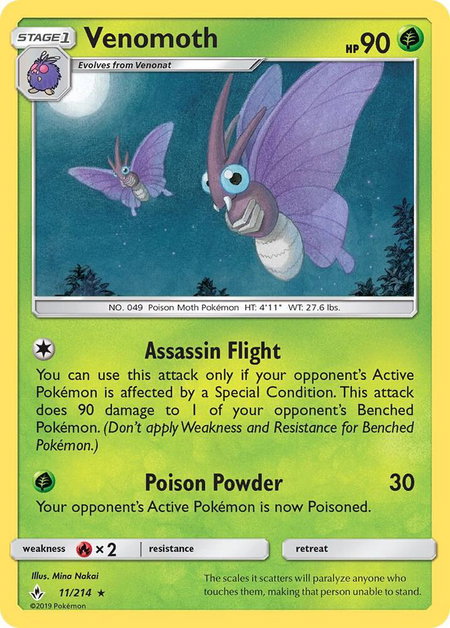 Venomoth trading card from SM - Unbroken Bonds Venomoth - SM - Unbroken Bonds Pokémon trading card
