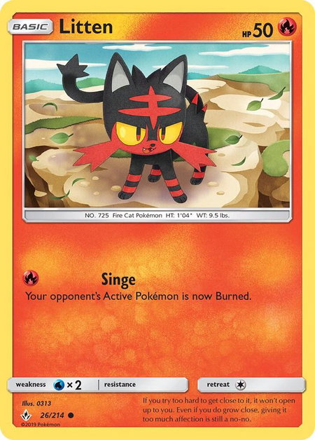 Litten (26) trading card from SM - Unbroken Bonds Litten (26) - SM - Unbroken Bonds Pokémon trading card