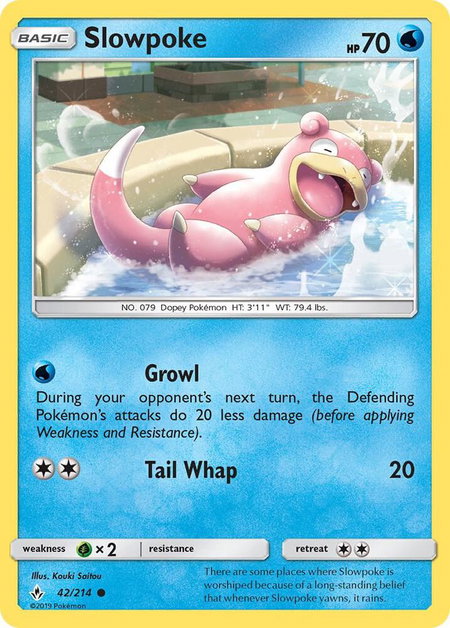 Slowpoke trading card from SM - Unbroken Bonds Slowpoke - SM - Unbroken Bonds Pokémon trading card