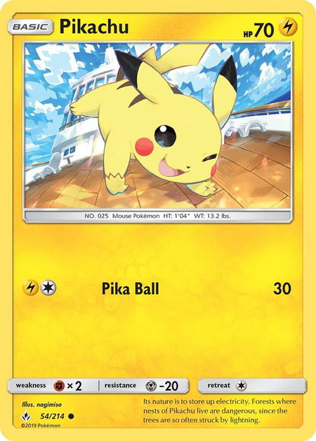Pikachu trading card from SM - Unbroken Bonds Pikachu - SM - Unbroken Bonds Pokémon trading card