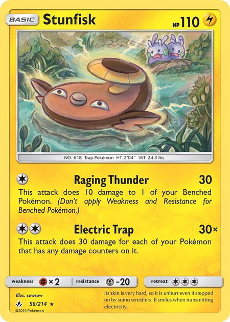 Stunfisk trading card from SM - Unbroken Bonds Stunfisk - SM - Unbroken Bonds Pokémon trading card