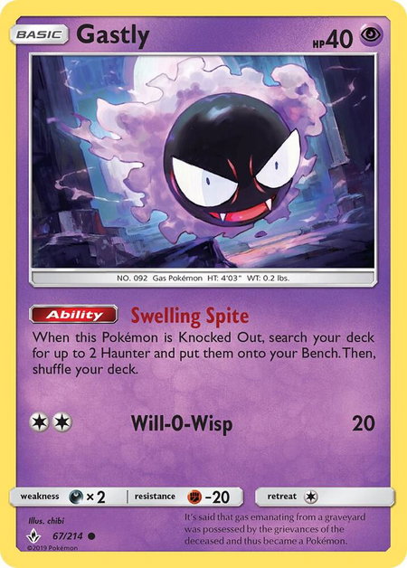 Gastly (67) trading card from SM - Unbroken Bonds Gastly (67) - SM - Unbroken Bonds Pokémon trading card