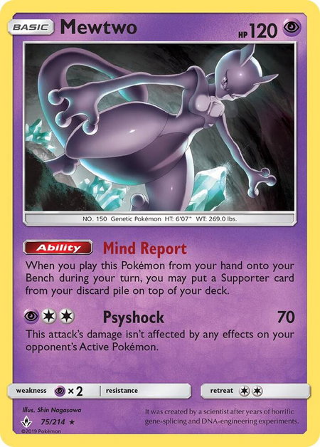 Mewtwo trading card from SM - Unbroken Bonds Mewtwo - SM - Unbroken Bonds Pokémon trading card