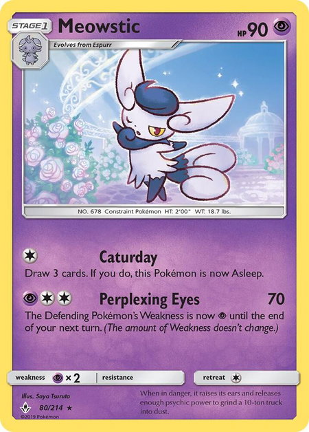 Meowstic trading card from SM - Unbroken Bonds Meowstic - SM - Unbroken Bonds Pokémon trading card