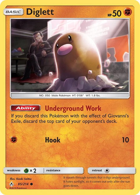 Diglett trading card from SM - Unbroken Bonds Diglett - SM - Unbroken Bonds Pokémon trading card