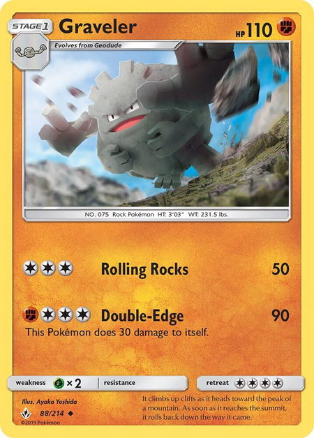 Graveler trading card from SM - Unbroken Bonds Graveler - SM - Unbroken Bonds Pokémon trading card