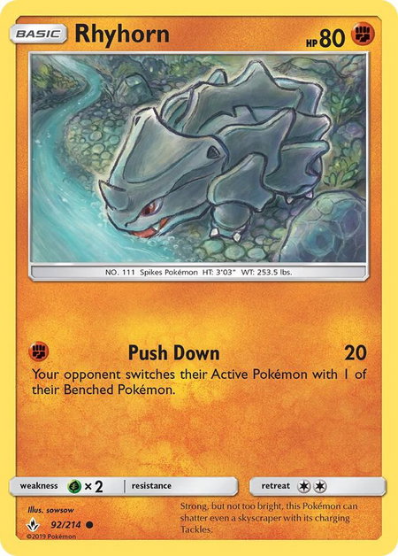 Rhyhorn (92) - SM - Unbroken Bonds Pokémon trading card