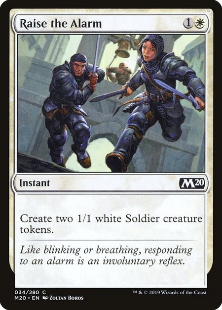 Raise the Alarm trading card from Core Set 2020 Raise the Alarm - Core Set 2020 Magic: The Gathering trading card