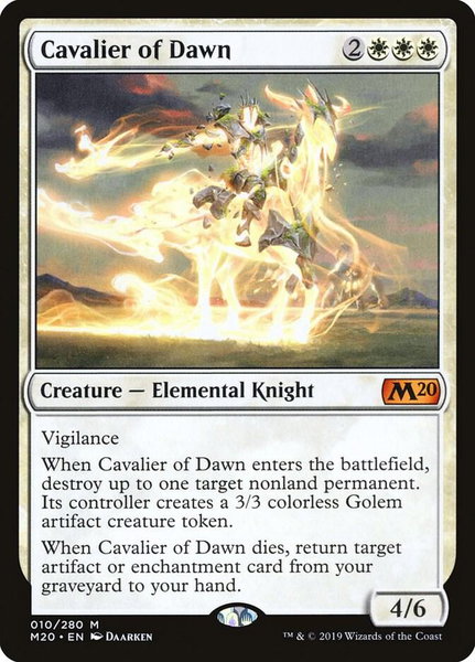 Cavalier of Dawn trading card from Core Set 2020 Cavalier of Dawn - Core Set 2020 Magic: The Gathering trading card