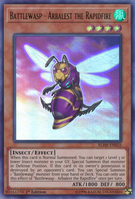 Battlewasp - Arbalest the Rapidfire trading card from Battles of Legend: Hero's Revenge Battlewasp - Arbalest the Rapidfire - Battles of Legend: Hero's Revenge YuGiOh trading card