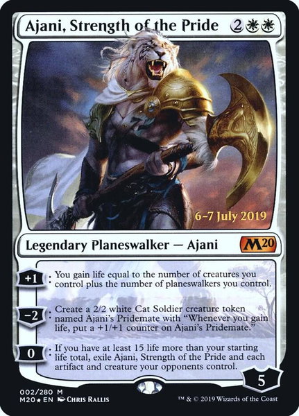 Ajani, Strength of the Pride trading card from Prerelease Cards Ajani, Strength of the Pride - Prerelease Cards Magic: The Gathering trading card