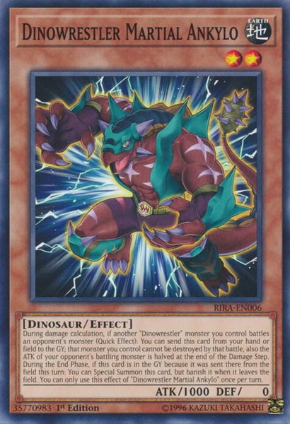 Dinowrestler Martial Ankylo trading card from Rising Rampage Dinowrestler Martial Ankylo - Rising Rampage YuGiOh trading card