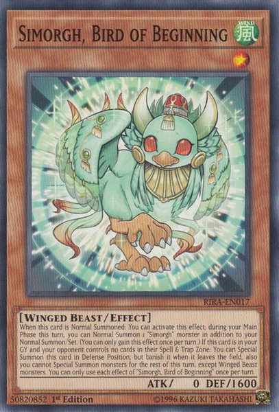 Simorgh, Bird of Beginning trading card from Rising Rampage Simorgh, Bird of Beginning - Rising Rampage YuGiOh trading card