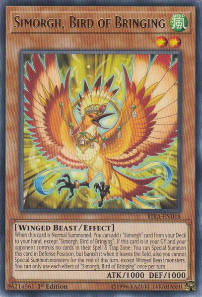 Simorgh, Bird of Bringing trading card from Rising Rampage Simorgh, Bird of Bringing - Rising Rampage YuGiOh trading card