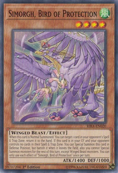 Simorgh, Bird of Protection trading card from Rising Rampage Simorgh, Bird of Protection - Rising Rampage YuGiOh trading card
