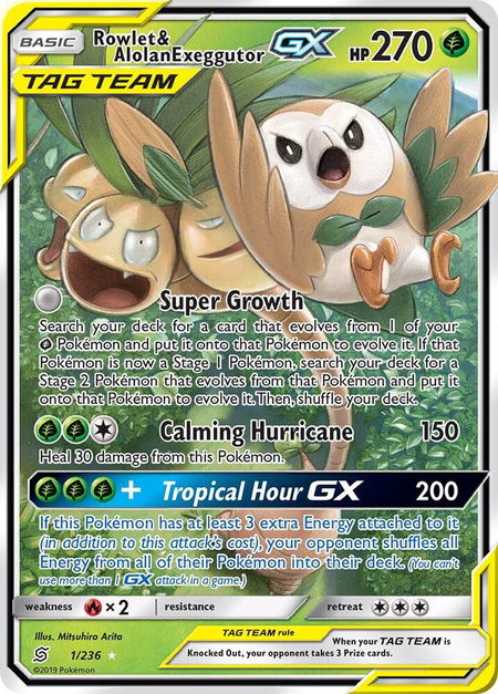 Rowlet & Alolan Exeggutor GX - SM - Unified Minds Pokémon trading card