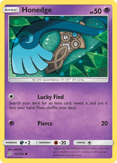 Honedge (92) - SM - Unified Minds Pokémon trading card
