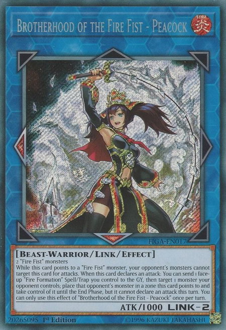 Brotherhood of the Fire Fist - Peacock trading card from Fists of the Gadgets Brotherhood of the Fire Fist - Peacock - Fists of the Gadgets YuGiOh trading card