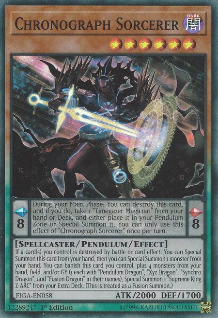 Chronograph Sorcerer trading card from Fists of the Gadgets Chronograph Sorcerer - Fists of the Gadgets YuGiOh trading card
