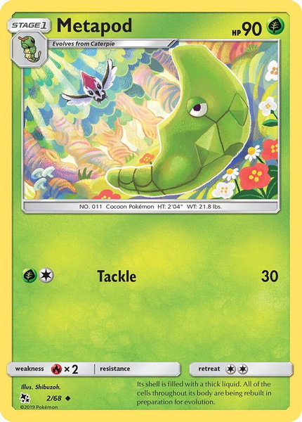 Metapod trading card from Hidden Fates Metapod - Hidden Fates Pokémon trading card
