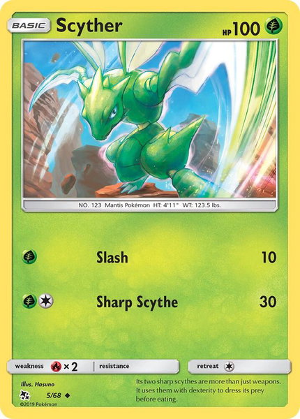 Scyther trading card from Hidden Fates Scyther - Hidden Fates Pokémon trading card