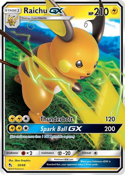 Raichu GX trading card from Hidden Fates Raichu GX - Hidden Fates Pokémon trading card