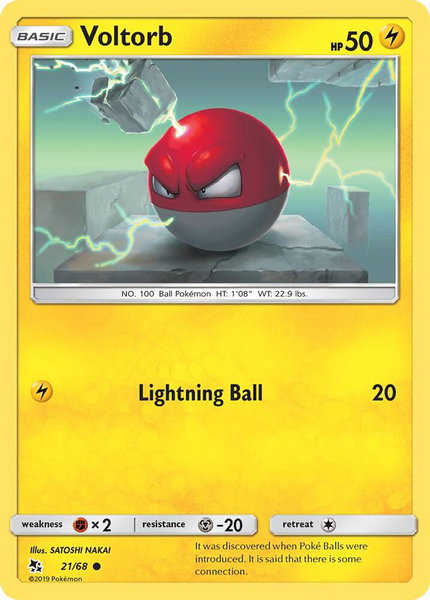 Voltorb trading card from Hidden Fates Voltorb - Hidden Fates Pokémon trading card