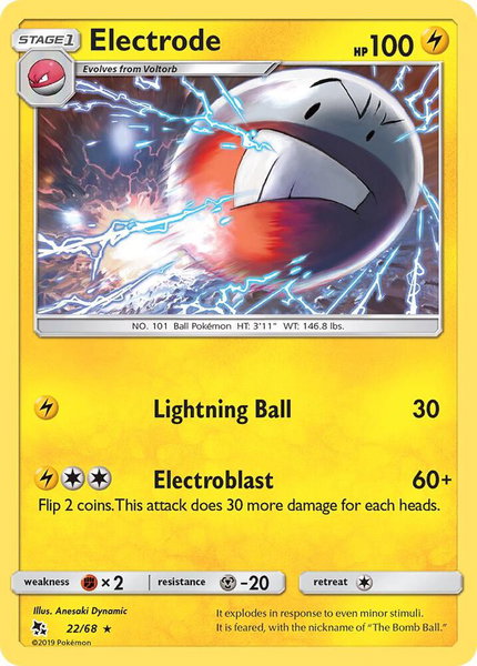 Electrode trading card from Hidden Fates Electrode - Hidden Fates Pokémon trading card
