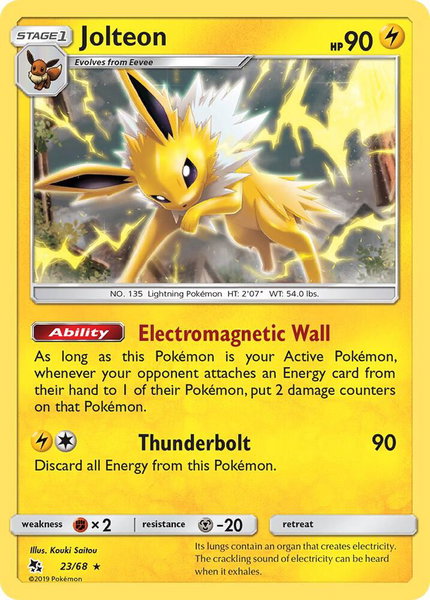 Jolteon trading card from Hidden Fates Jolteon - Hidden Fates Pokémon trading card