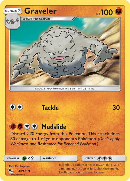 Graveler trading card from Hidden Fates Graveler - Hidden Fates Pokémon trading card