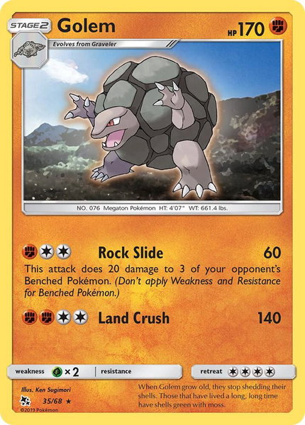 Golem trading card from Hidden Fates Golem - Hidden Fates Pokémon trading card