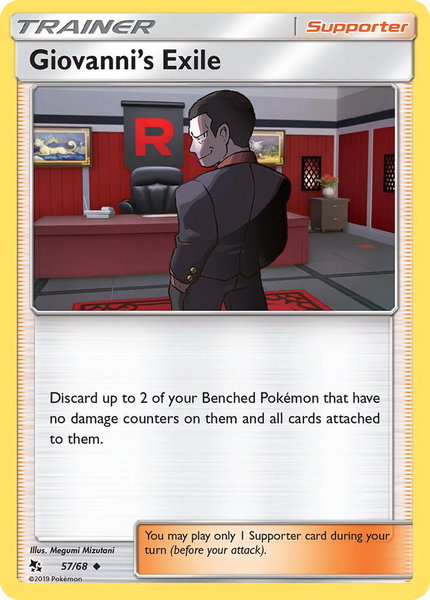 Giovanni's Exile trading card from Hidden Fates Giovanni's Exile - Hidden Fates Pokémon trading card