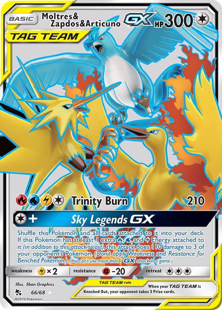 Moltres & Zapdos & Articuno GX (Full Art) - Hidden Fates Pokémon trading card
