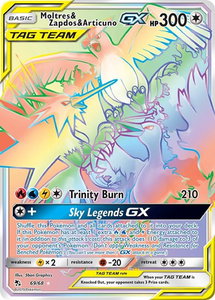 Moltres & Zapdos & Articuno GX (Secret) - Hidden Fates (HIF) #69/68 - Secret Rare Pokémon Trading Card