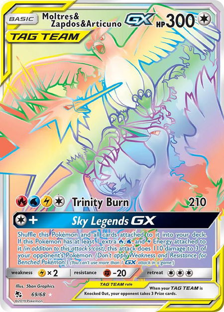 Moltres & Zapdos & Articuno GX (Secret) - Hidden Fates Pokémon trading card