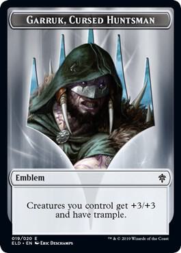 Emblem - Garruk, Cursed Huntsman - Throne of Eldraine Magic: The Gathering trading card