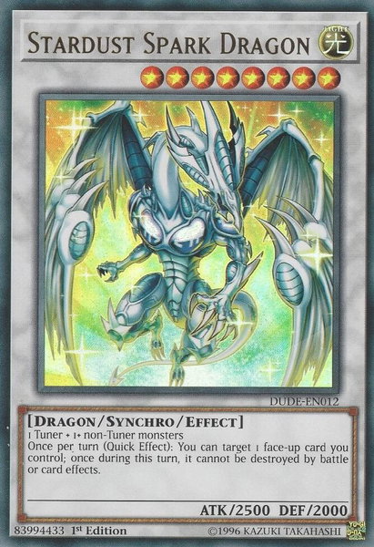 Stardust Spark Dragon trading card from Duel Devastator Stardust Spark Dragon - Duel Devastator YuGiOh trading card