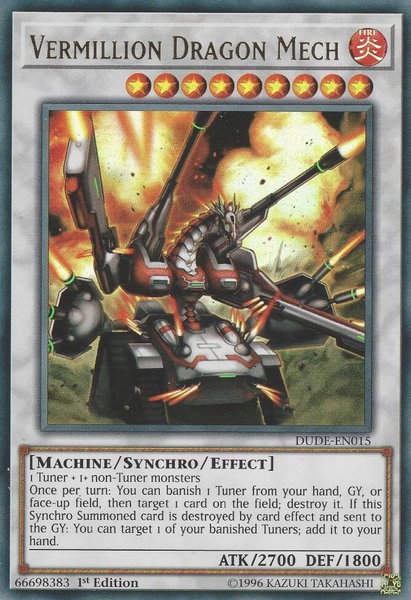 Vermillion Dragon Mech trading card from Duel Devastator Vermillion Dragon Mech - Duel Devastator YuGiOh trading card