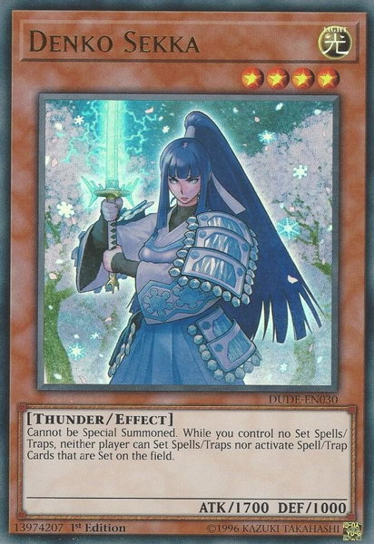 Denko Sekka trading card from Duel Devastator Denko Sekka - Duel Devastator YuGiOh trading card