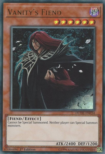 Vanity's Fiend trading card from Duel Devastator Vanity's Fiend - Duel Devastator YuGiOh trading card