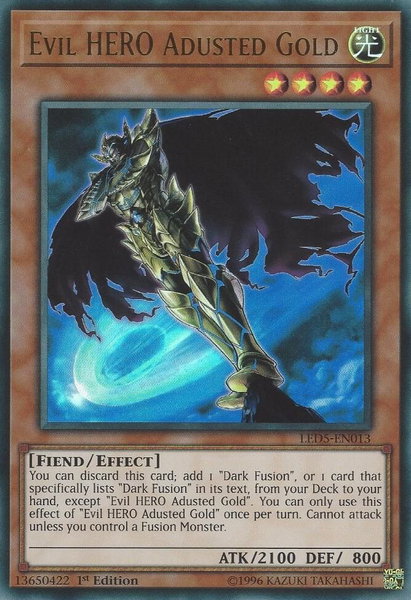 Evil HERO Adusted Gold trading card from Legendary Duelists: Immortal Destiny Evil HERO Adusted Gold - Legendary Duelists: Immortal Destiny YuGiOh trading card