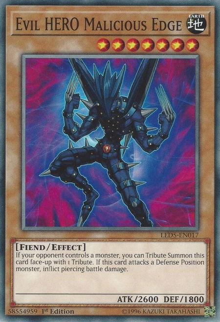 Evil HERO Malicious Edge trading card from Legendary Duelists: Immortal Destiny Evil HERO Malicious Edge - Legendary Duelists: Immortal Destiny YuGiOh trading card