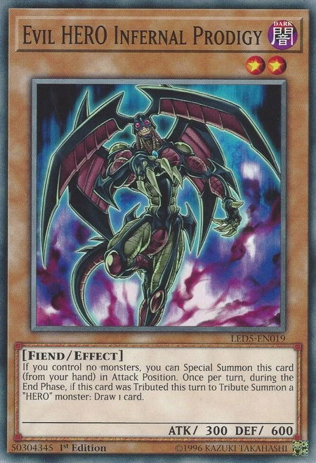 Evil HERO Infernal Prodigy trading card from Legendary Duelists: Immortal Destiny Evil HERO Infernal Prodigy - Legendary Duelists: Immortal Destiny YuGiOh trading card
