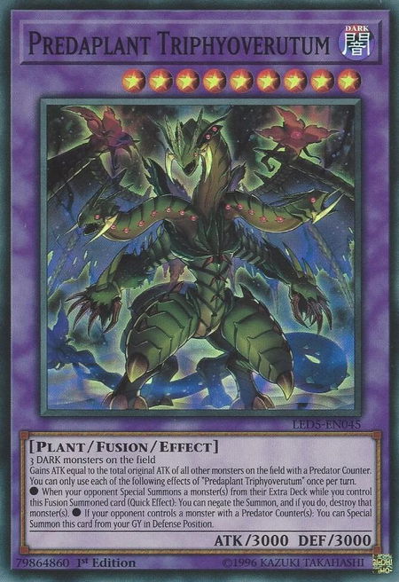 Predaplant Triphyoverutum trading card from Legendary Duelists: Immortal Destiny Predaplant Triphyoverutum - Legendary Duelists: Immortal Destiny YuGiOh trading card