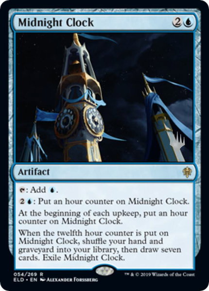 Midnight Clock trading card from Promo Pack: Throne of Eldraine Midnight Clock - Promo Pack: Throne of Eldraine Magic: The Gathering trading card