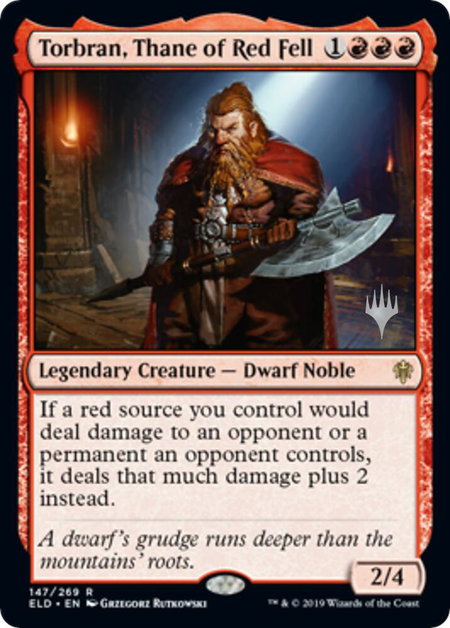 Torbran, Thane of Red Fell trading card from Promo Pack: Throne of Eldraine Torbran, Thane of Red Fell - Promo Pack: Throne of Eldraine Magic: The Gathering trading card
