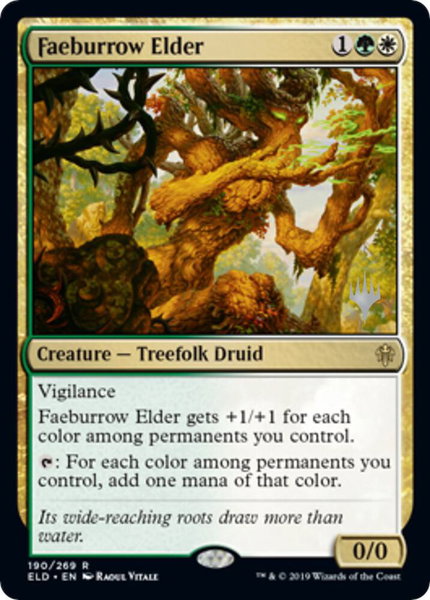 Faeburrow Elder trading card from Promo Pack: Throne of Eldraine Faeburrow Elder - Promo Pack: Throne of Eldraine Magic: The Gathering trading card