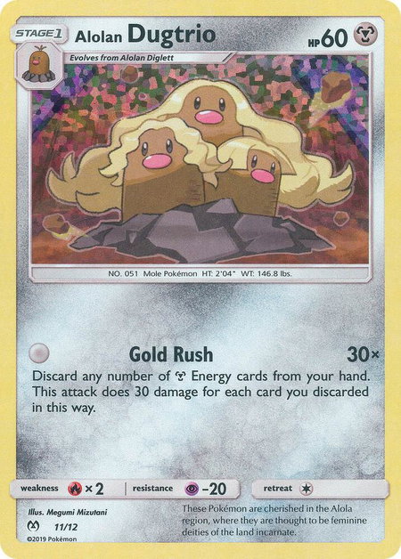 Alolan Dugtrio - 11/12 trading card from McDonald's Promos 2019 Alolan Dugtrio - 11/12 - McDonald's Promos 2019 Pokémon trading card