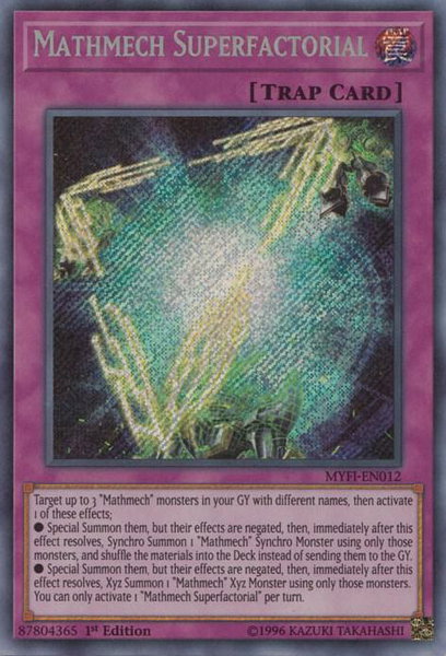 Mathmech Superfactorial trading card from Mystic Fighters Mathmech Superfactorial - Mystic Fighters YuGiOh trading card