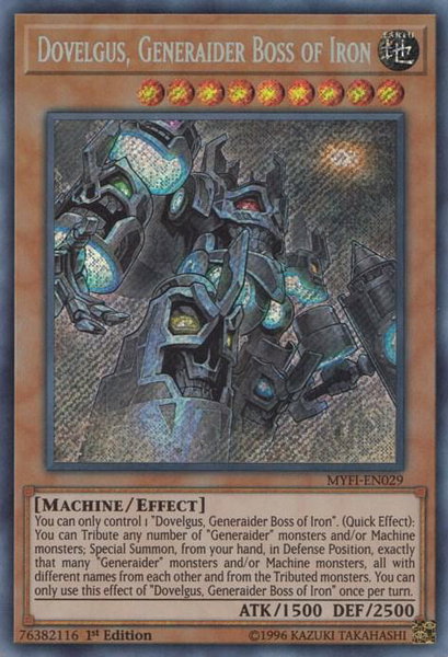 Dovelgus, Generaider Boss of Iron trading card from Mystic Fighters Dovelgus, Generaider Boss of Iron - Mystic Fighters YuGiOh trading card